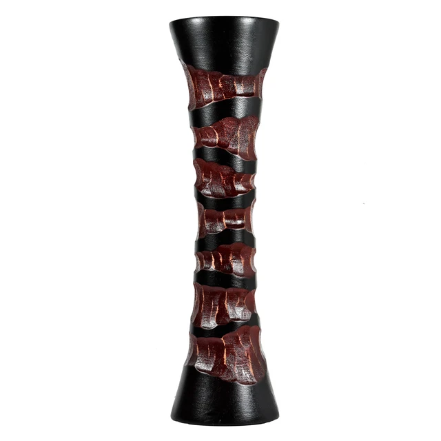Hand Carved Spiral Etched Tall Slim Wooden Dry Vase