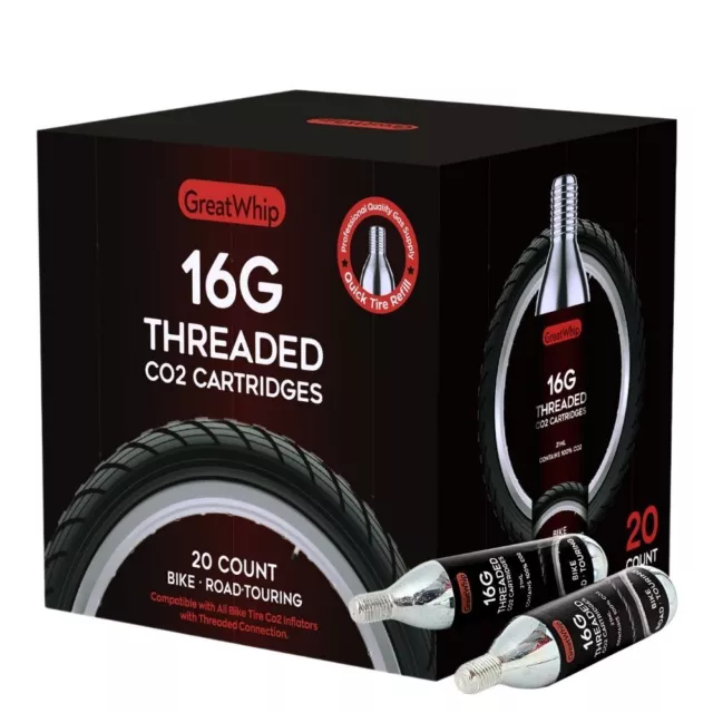 GreatWhip 16g CO2 Threaded Cartridges For Bike Bicycle Tire Air Inflator 20 PACK 2