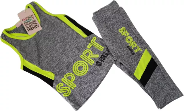 kids Girls Vest Top & Cropped Leggings Cycling Gymnastic PE Sportswear Jog Set