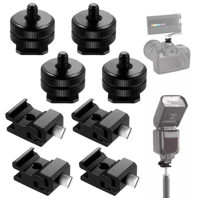 NEEWER 8-Piece 1/4” Cold Shoe Mount and Hot Shoe Flash Stand Adapter Set