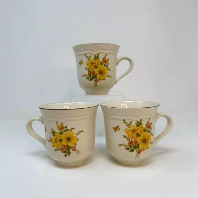 Sangostone Vintage Coffee Mug Stoneware Butterfly 4311 Set of 3 Korea Tea Cup