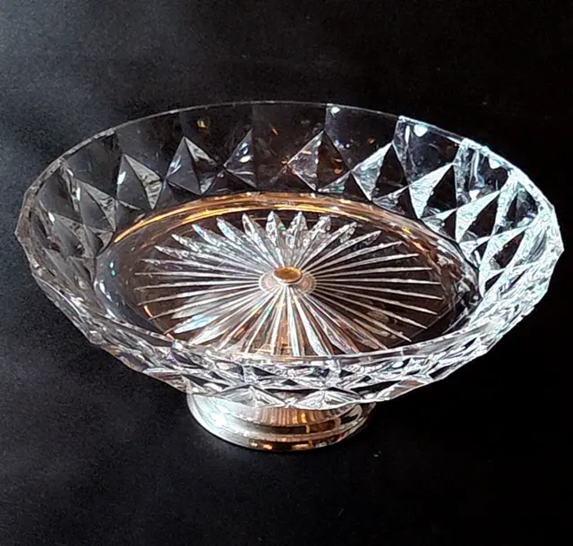 VAL ST LAMBERT IMPERIAL, Cut Lead Crystal,  Silverplate Footed Compote, Genuine 2