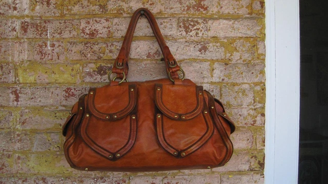 Sondra Roberts Brown Leather Retro Duffel Weekender Satchel Tote Shoulder Bag