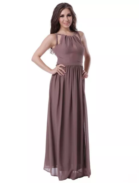 Mujer Vestido de Cóctel de Noche Baile Beige Caqui con Tirantes Entallado M/38