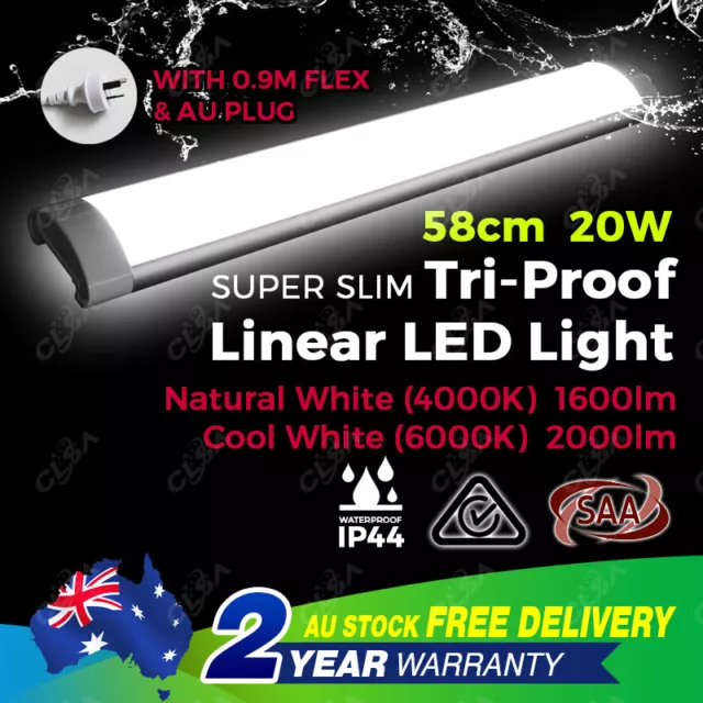 20W 60 cm 2FT Slimline LED Batten Linear Light Tube Fixture Ceiling Wall Surface