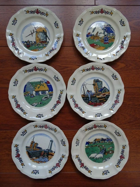 Lot De 6 Assiettes Anciennes Compartimentées Sarreguemines - Faïence Ivoire - Très Bon état