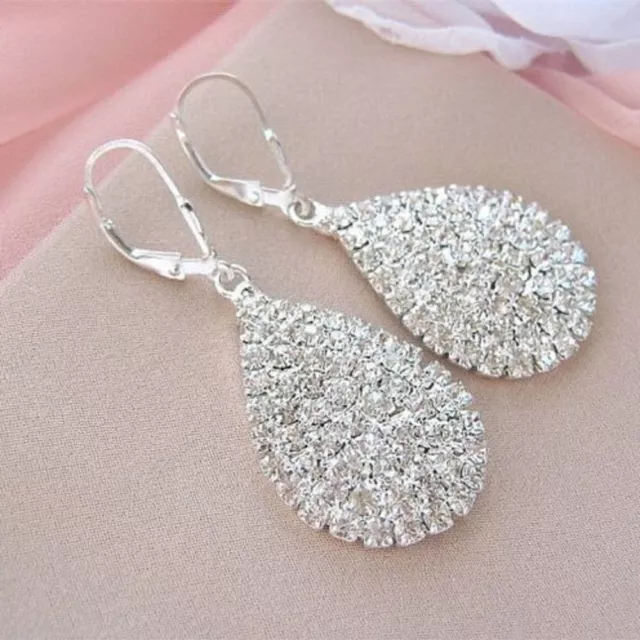 Women Earrings- Clear Cubic Zirconia Silver Plated Tear Drop Earrings for Ladies