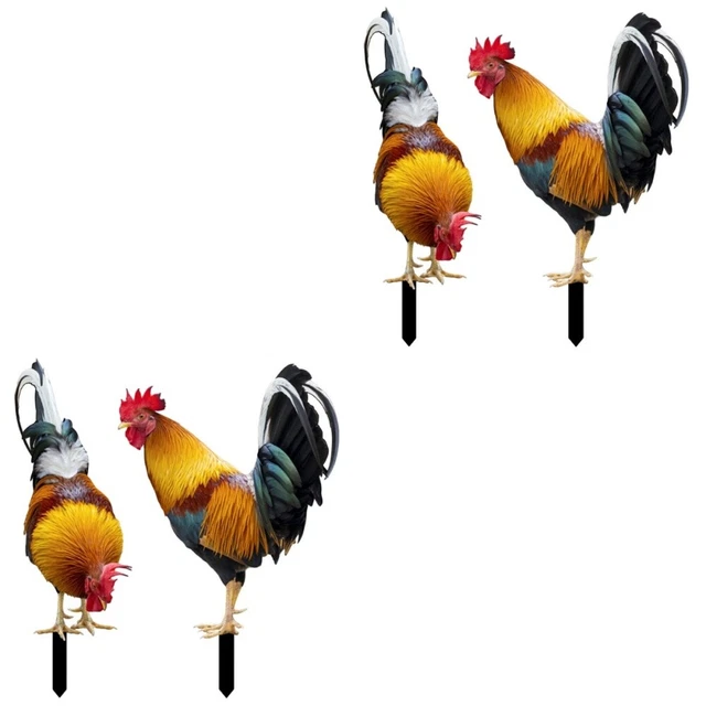 4 PCs  rooster yard stake Hahn Ornamente Garden Garten Dekoration Yard Chick