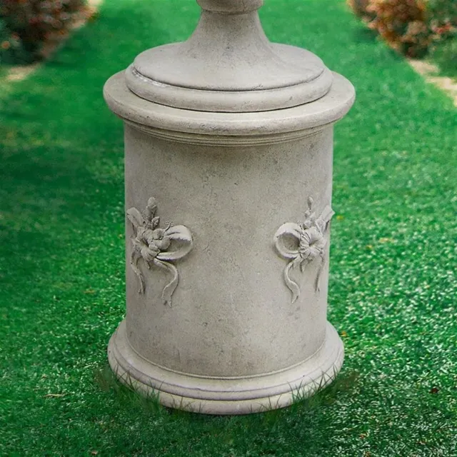 28" European Manor English Floral Bow Statue, plinth, Sculpted garden column 44L
