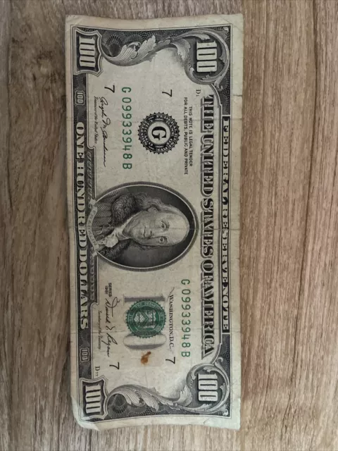Vintage 1981 100 dollar bill RARE MISPRINT H100 B MISALIGNED