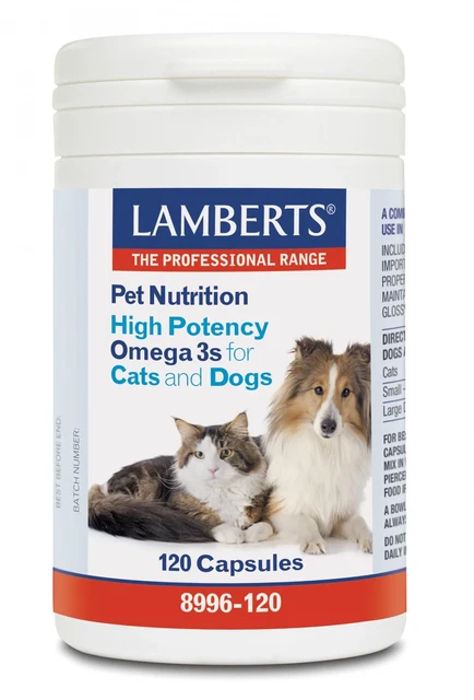 Lamberts Mascota Nutrition Alto Potencia Omega 3s para Perros y Gatos 120's