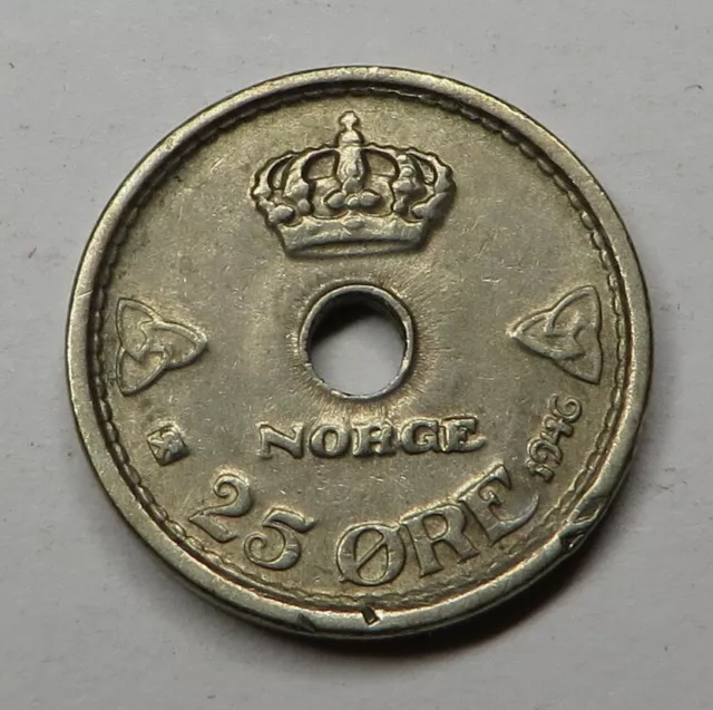Norway 25 Ore 1946 Copper-Nickel KM#384 aUNC