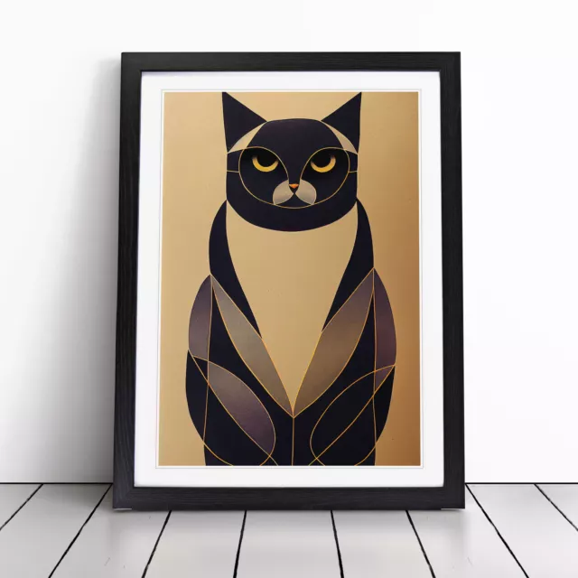 Cat Art Deco No.3 Wall Art Print Framed Canvas Picture Poster Home Decor