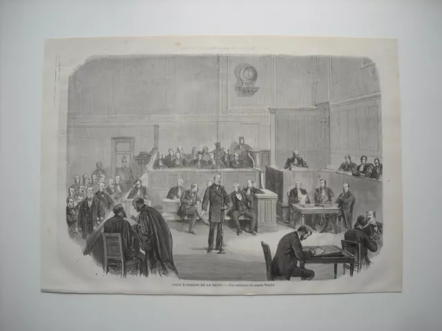 Gravure 1872. Cour D’assises De La Seine. Une Audience Du Proces Trochu.
