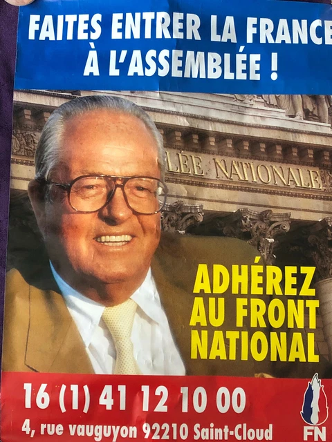 Affiche Politique Vintage "Le Front National Défend Les Français" Jean-Marie Le Pen - Occasion