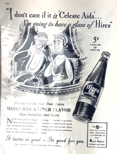 Vintage Hires Root Beer Hires Has A Finer Flavor  1937 Magazine Print Ad L1