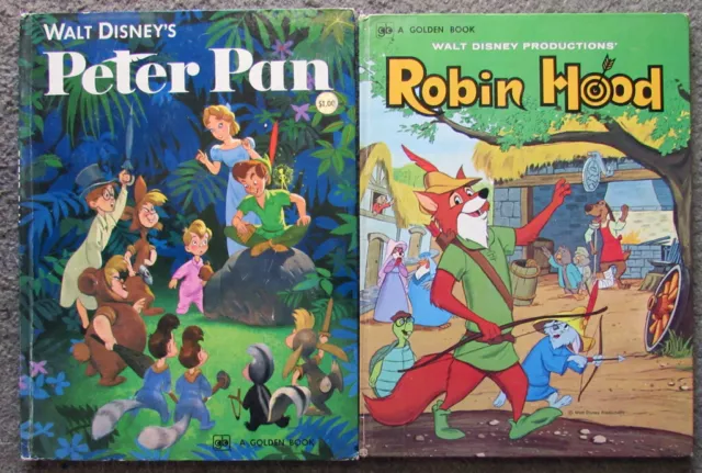 Walt Disney's Robin Hood 1974 & Peter Pan 1972 Hardcover A Golden Book (2 books)