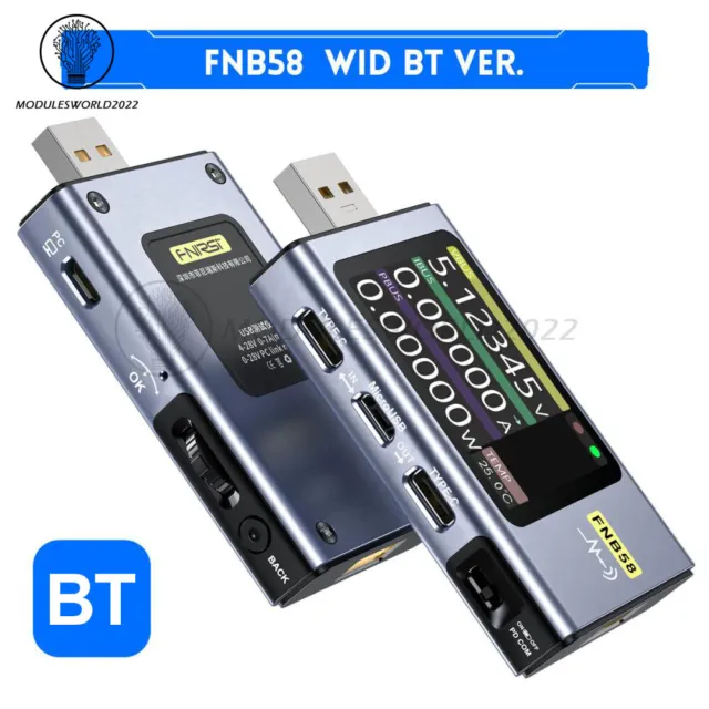 FNIRSI FNB58 USB Voltage Current Meter Voltmeter Ammeter Type-C Fast Charge Test