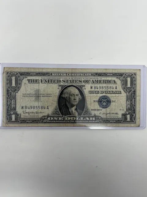 1957 B $1 Dollar Silver Certificate Book End 84’s Serial Number W84985584A