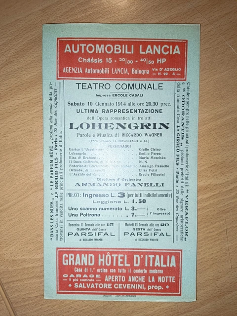 Depliant Teatro Comunale Bologna, Lohengrin, 1914