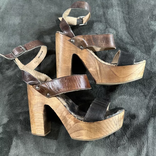 Bed Stu Rustic Leather Wood Platform Sandals Sz 9B