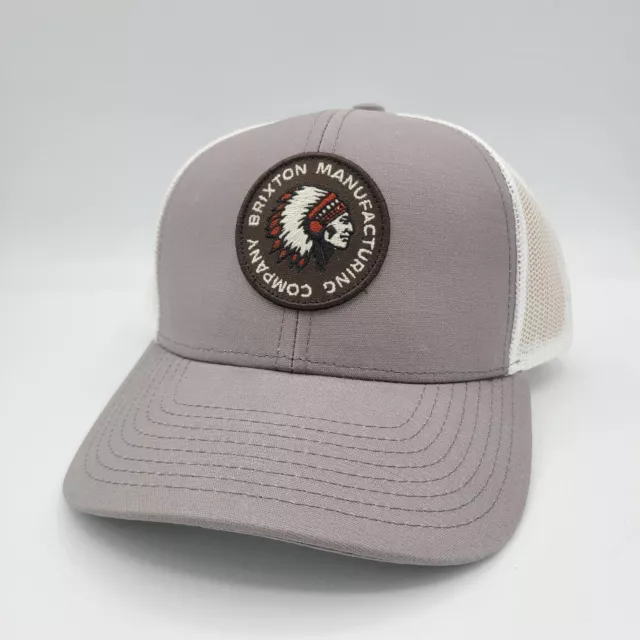 Brixton Hat Gray Chief Indian Head Supply Logo Trucker Snapback Baseball Cap