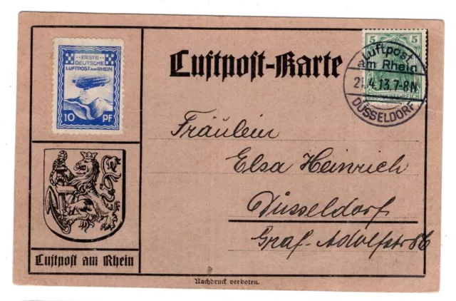 Zeppelin/Airmail 1913 Flugtage Düsseldorf Beautiful Card 21.4. (AA3043