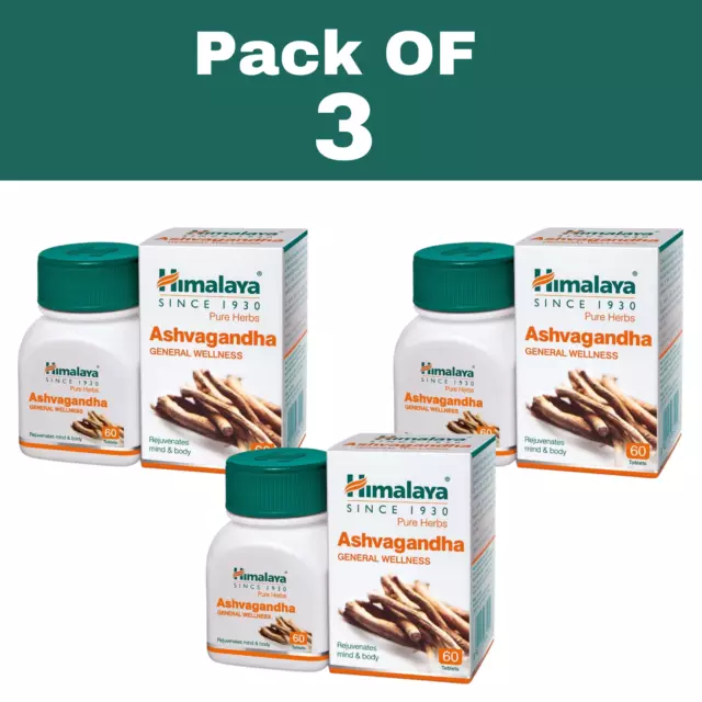 Himalaya Ashvagandha Stress Relief Rejuvenates Mind & Body 3X 60 Tab UK STOCK