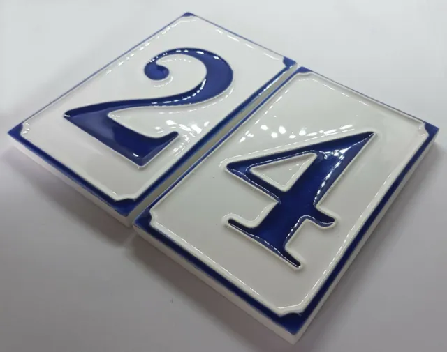 11cm x 7cm Ceramic Hand-made Italian Simple Blue & White House Numbers & Letters
