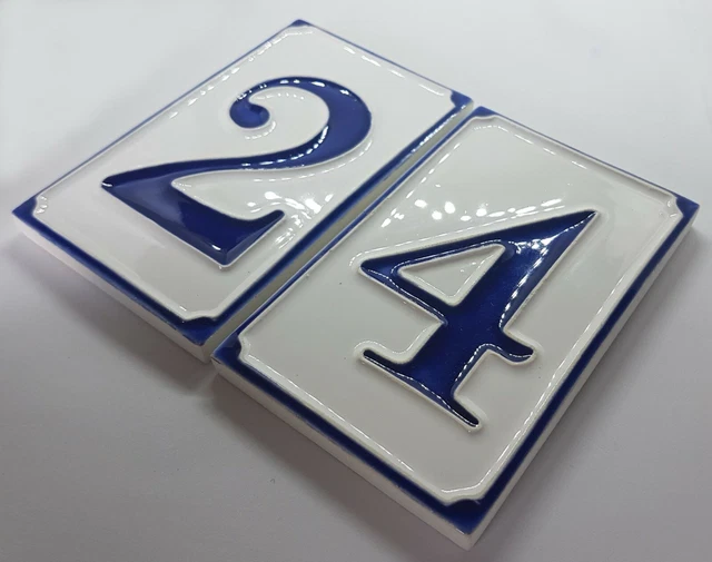 11cm x 7cm Simple Blue Hand pained Ceramic Italian House Number Tiles