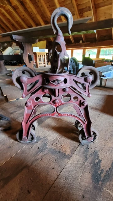 Rare Cast Iron Provans Pat 1893 Diamond Hay Trolley Barn Carrier, Red
