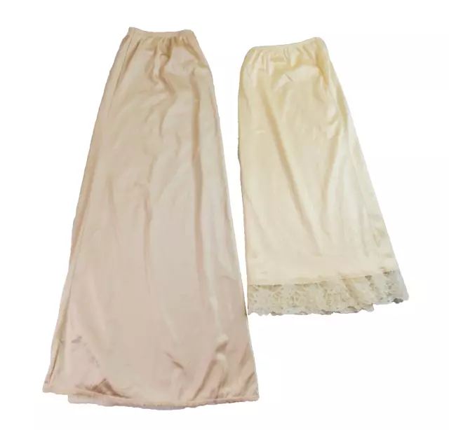 Vintage Nylon Half Slip Set of 2 Size S/M Beige Lace Trim Satin Cabernet Skirt