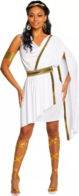 Women`s White Toga Costume S - XL Greek Goddess Roman Empress Robe Halloween