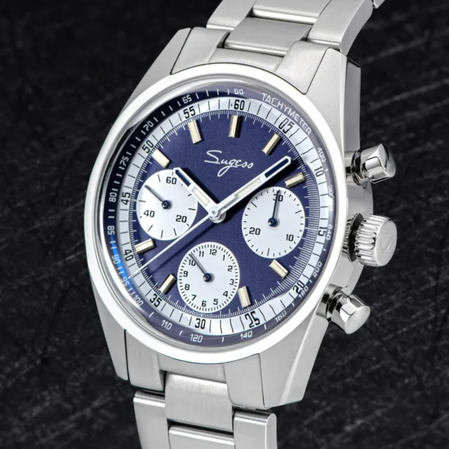 Seagull Sugess ST1902 Panda 38mm Blue Chronograph Domed Sapphire 2 Straps 1963