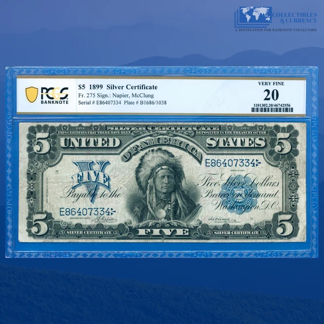 Fr.275 1899 $5 Five Dollars Silver Certificate "CHIEF NOTE" , PCGS 20 #07334
