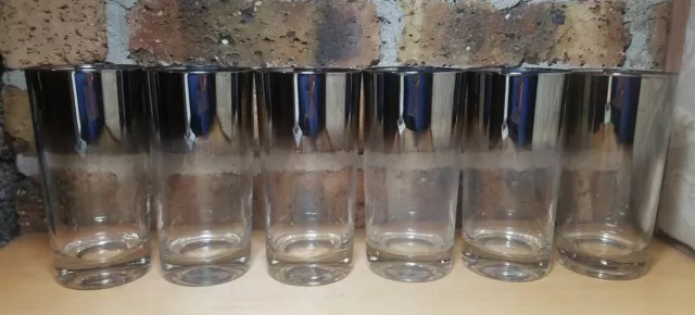 Vintage Set of 6 MCM Silver Lustre Fade 5 5/8" Highball Glasses Barware Tumblers