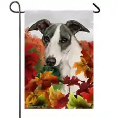 Fall House Flag - Blue and White Whippet 13440