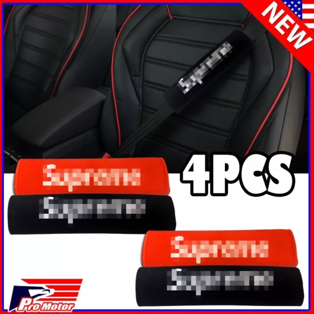 4X Red Superme Box Universal Seat Belt Cover Shoulder Pad Cushion Safe Protector