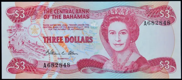 Bahamas, Elizabeth Ii, 1984, 3 Dollars, Uncirculated, Banknote.              Z10