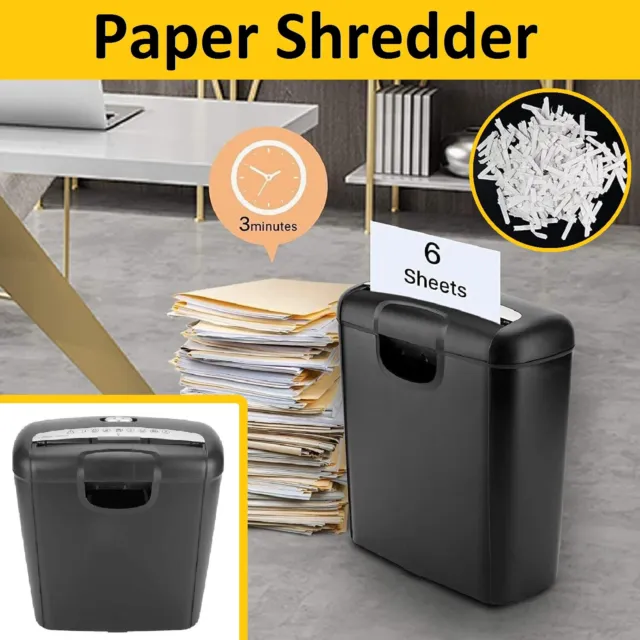 6-Sheet Cut Paper Shredder Bin Home Office Credit Card Document Cutter Machine