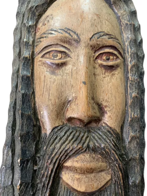 Tribal Wood Hand Carved ~Cultural~ Bearded Man Face~ Large ~Wall Hanging 17 Inch