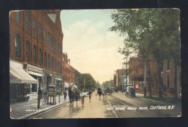 Cortland New York Ny Downtown Main Street Scene Stores Vintage Postcard
