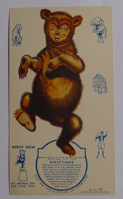 1939 Ice cream cards F51-2 Circus Cup Stands ups Bear