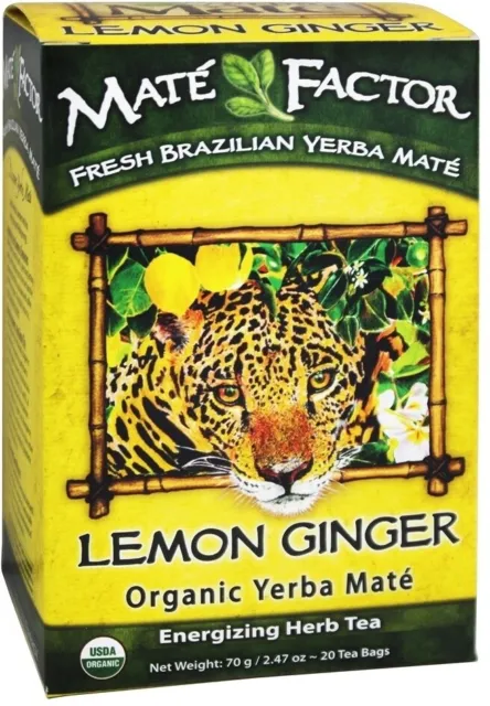 Organic Yerba Mate Energizing Herb Tea, 20 tea bag Lemon Ginger