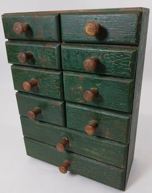 Vintage Primitive Wood 10 Drawer Apothecary Spice Cabinet