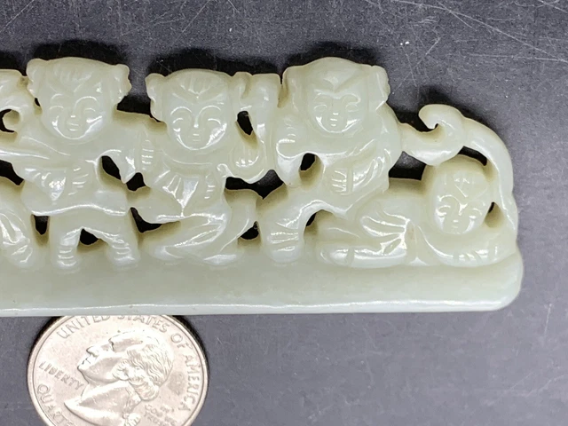 Chinese Antique Jade Carving 5 Boys Brush Rest 53g