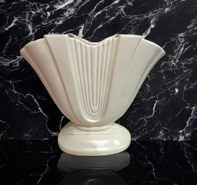 Vtg Large Art Deco Haeger Gladiola Fan Vase Ivory Drape Centerpiece MCM READ