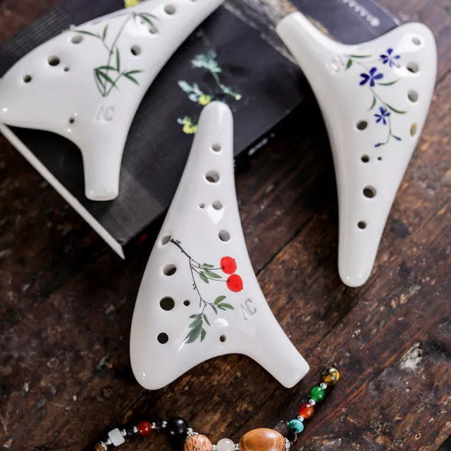 12 Holes Round Head Ceramic Ocarina Alto C Hand Painted Musical Instrument D7H5 3