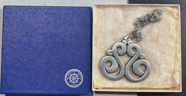 Vintage Towle pewter pendant #8623 w/chain scrollwork jewelry In Original Box