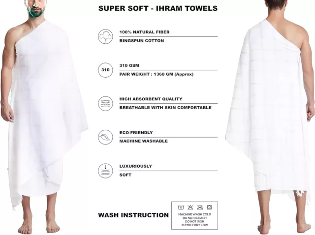 UBERFLIEGER Ihram Ehram für Herren Hadsch und Umrah - 2 Stck. Handtuch 100 % rein... 2